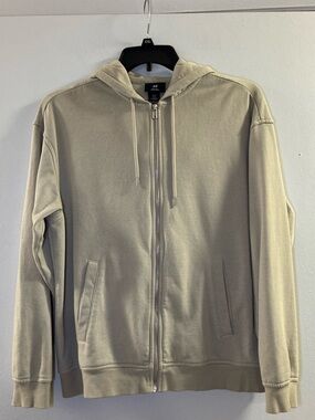H&M Men's Beige Loose Fit Zip-Up Hoodie Sweater